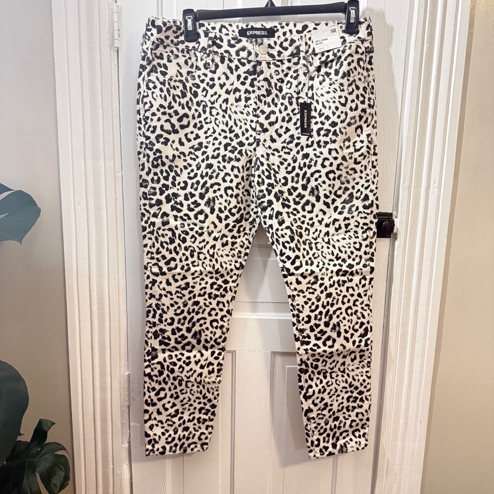 NWT Express Jeans Women's 14R Ankle Legging Mid Rise Stretch Leopard Print Pant